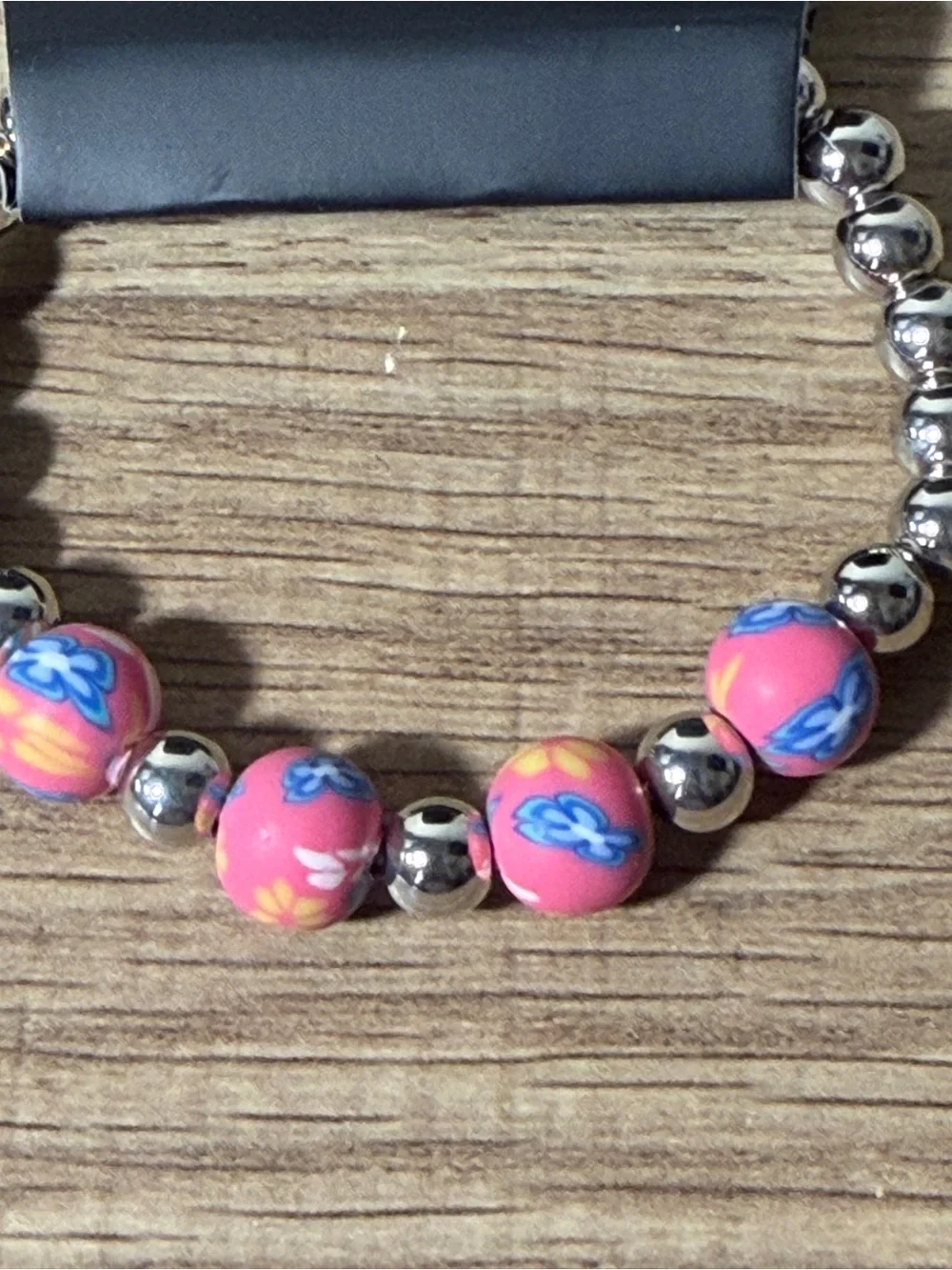 paparazzi Pink Floral Bead and Silver-Tone Stretch Bracelet